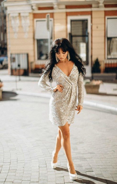 Long sleeve evening dress Sequin formal gown